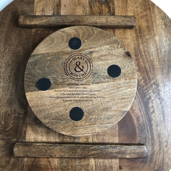 Mary & Martha solid wood round Lazy Susan. 23"circumference,Brown & Dark Brown. - Picture 6 of 7